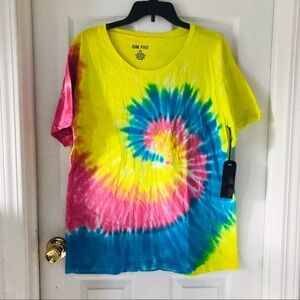NWT ON FIRE colorful tie dye swirl short sleeve cotton summer shirt Size 2X